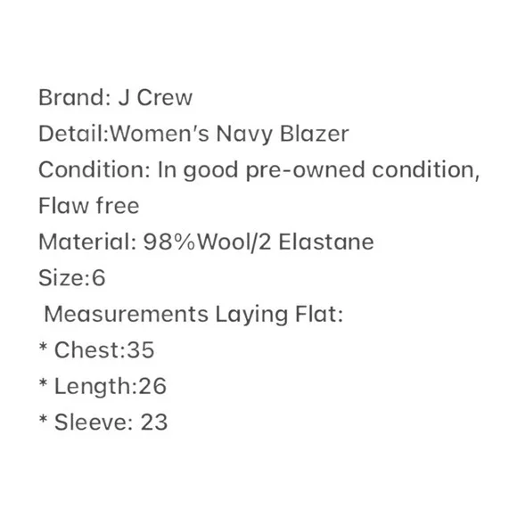 J. Crew Regent Blazer Women's Navy Wool Blend Size 6 Single Button Blazer - Picture 6 of 6